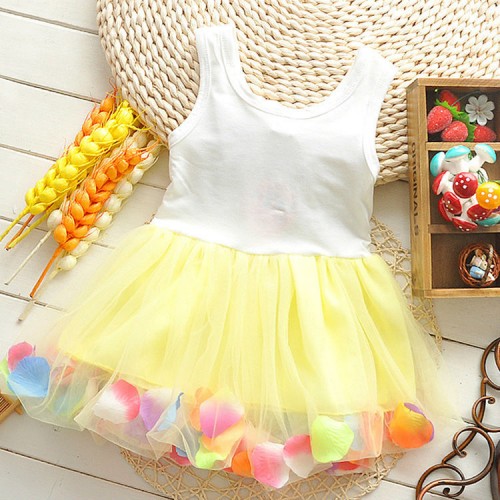 BABY GIRLS DRESS - Flower Rose Petal Hem Dress Yellow