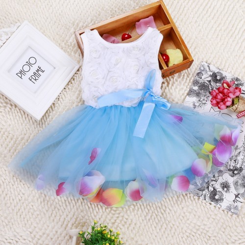 BABY GIRLS DRESS - Flower Rose Petal Hem Dress Blue