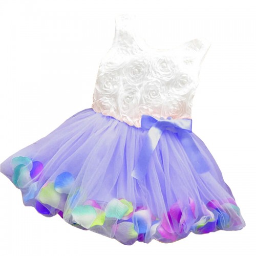BABY GIRLS DRESS - Flower Rose Petal Hem Dress Purple