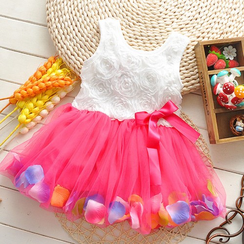 BABY GIRLS DRESS - Flower Rose Petal Hem Dress Red