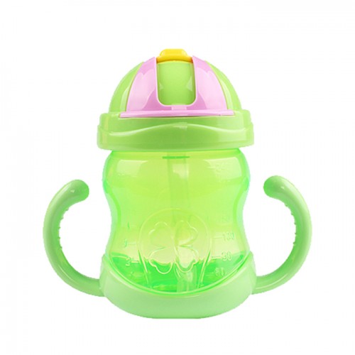 AA - Cute Baby Learn Feeding Drinking Water Straw Handle Bottle Green