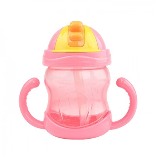 AA - Cute Baby Learn Feeding Drinking Water Straw Handle Bottle Pink
