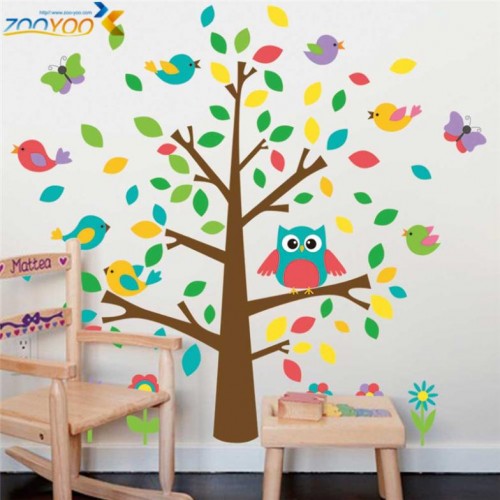 ZOOYOO - Cute Wise Wall Stickers For Kids Room Decorations Nursery Cartoon Children Decals Pvc Animal Wall Decal Diy Bird