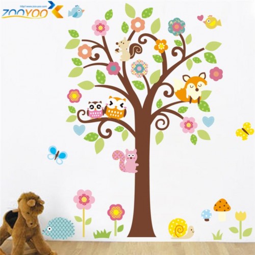 ZOOYOO - Cute Wise Wall Stickers For Kids Room Decorations Nursery Cartoon Children Decals Pvc Animal Wall Decal Diy Animal