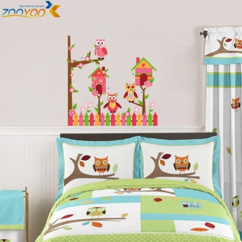 ZOOYOO - Cute Wise Wall Stickers For Kids Room Decorations Nursery Cartoon Children Decals Pvc Animal Wall Decal Diy Fence