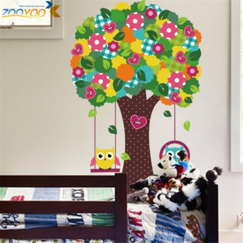 ZOOYOO - Cute Wise Wall Stickers For Kids Room Decorations Nursery Cartoon Children Decals Pvc Animal Wall Decal Diy Owl