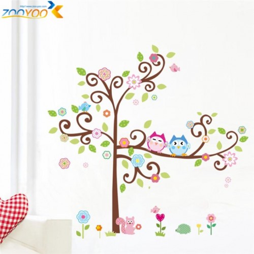 ZOOYOO - Cute Wise Wall Stickers For Kids Room Decorations Nursery Cartoon Children Decals Pvc Animal Wall Decal Diy Pink