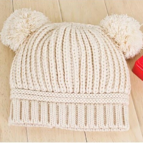 VAKIND - Fashion Kids Dual Ball Hats Winter Warm Knitted Beige