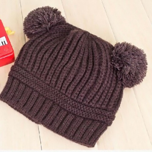 VAKIND - Fashion Kids Dual Ball Hats Winter Warm Knitted Coffee
