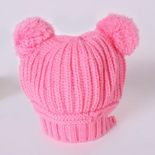 VAKIND - Fashion Kids Dual Ball Hats Winter Warm Knitted Pink