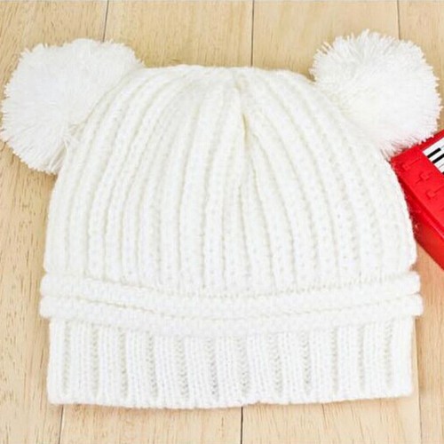 VAKIND - Fashion Kids Dual Ball Hats Winter Warm Knitted White